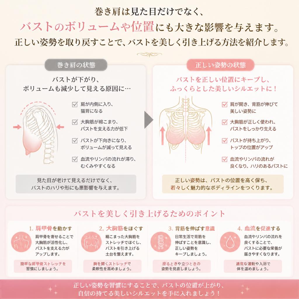 巻き肩がバストに与える影響